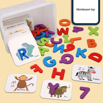 

Baby Early Learning Alphanumeric Matching Card Toy Set Children Double-sided 3D English Animal Cognition Montessori Toys