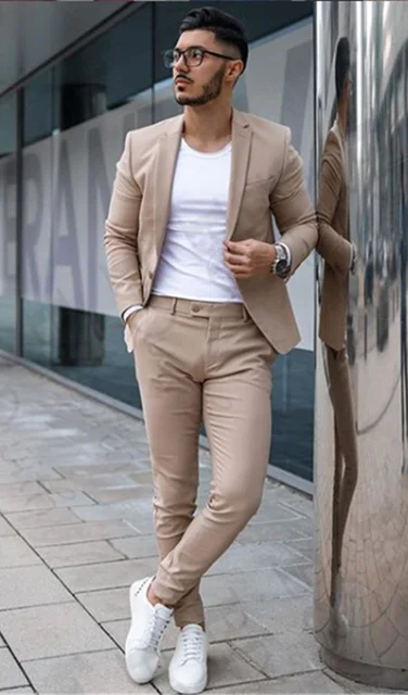 2 Pieces Mens Suit Slim Fit business 