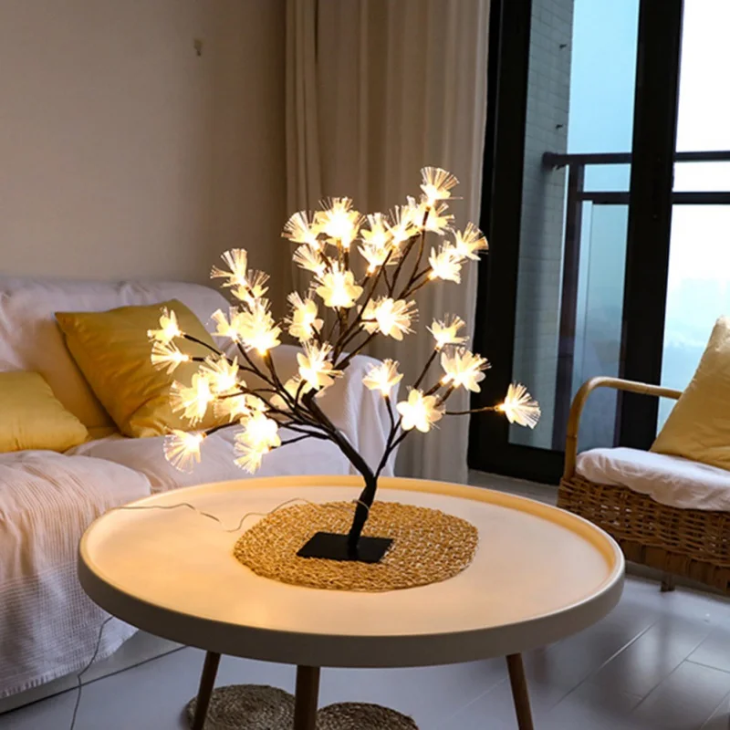

Hot European Plug-In 48 Creative LED Light Fiber Optic Tree Light Copper Wire Tree Branch Table Lamp Home Bedroom Decoration