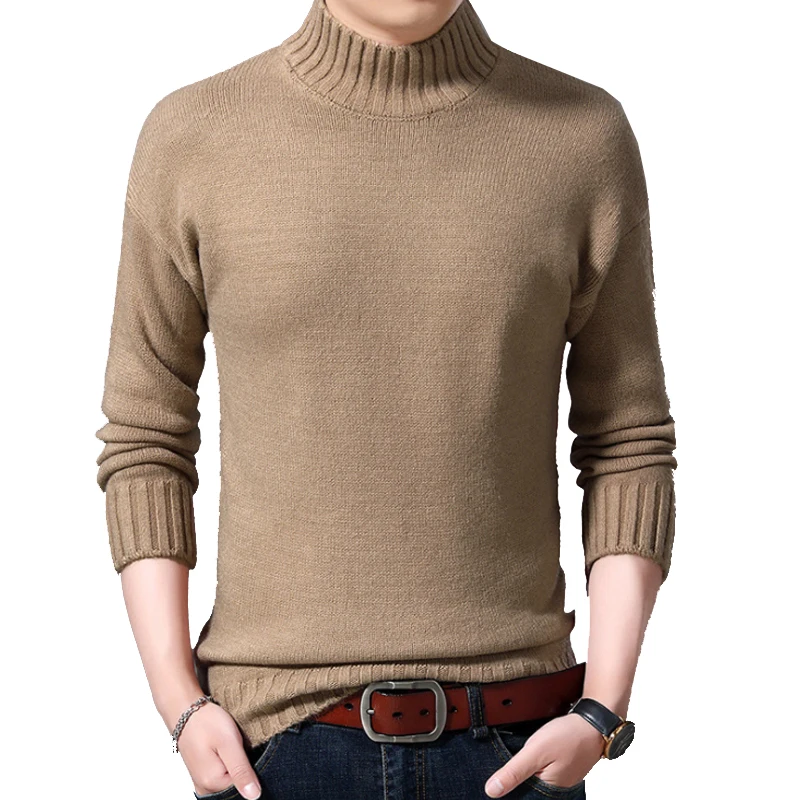 

2019 High Quality Warm High Neck Sweater Men Fashion Solid Knitted Mens Sweaters Casual Slim Pullover Male Tops Hole Sweater