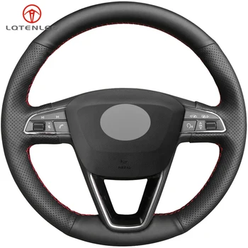 

LQTENLEO Black Artificial Leather DIY Car Steering Wheel Cover For Seat Leon 5F Mk3 2013-2019 Ibiza 6J Arona Alhambra 2016-2019