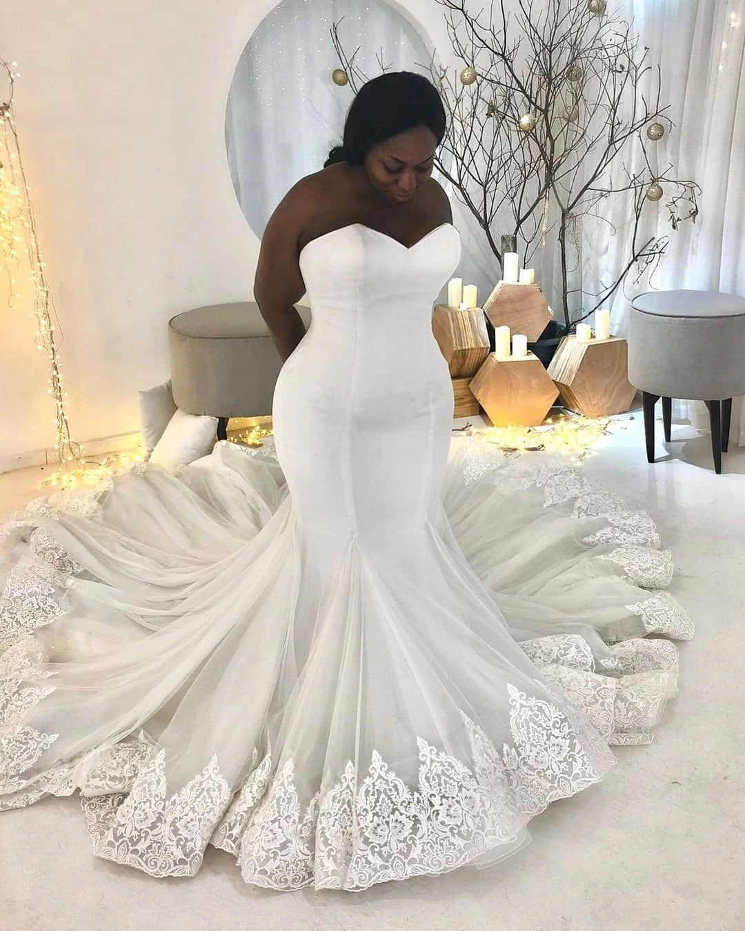 Mermaid Satin Sweetheart Mermaid Wedding Dress With Slit in White