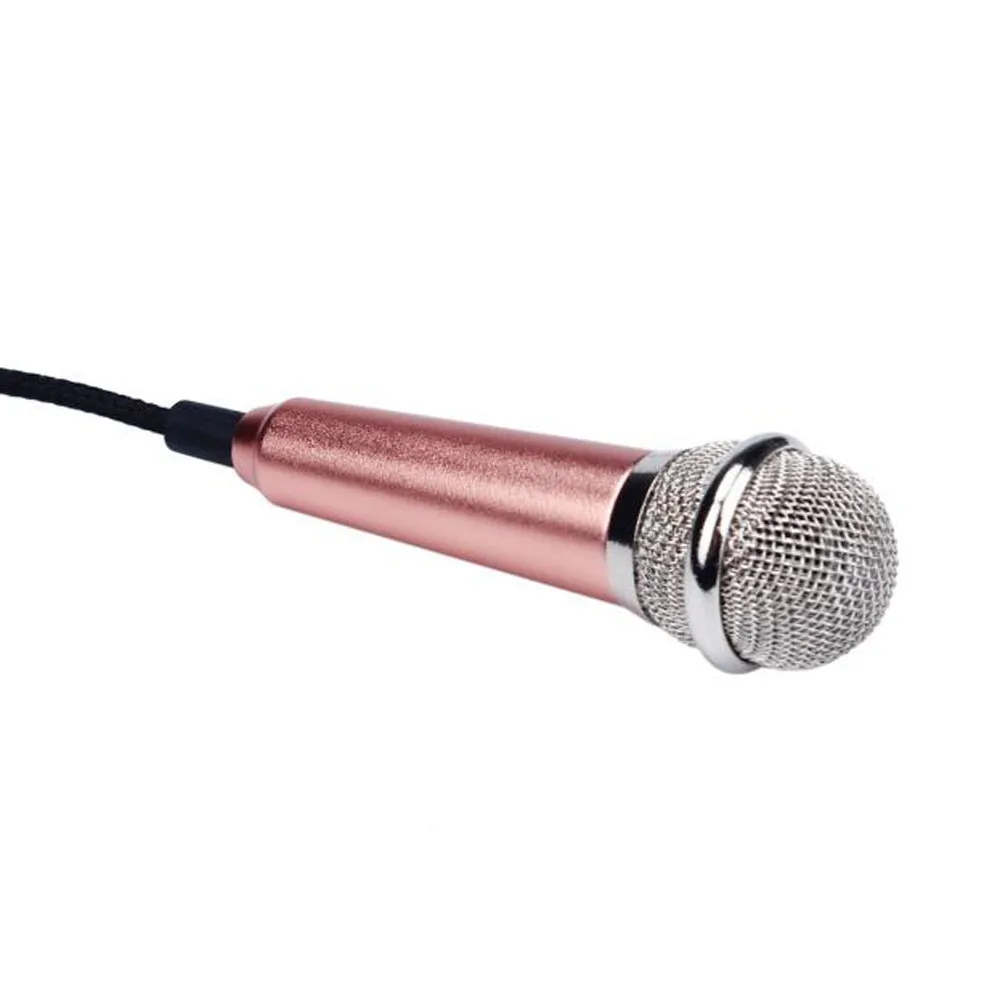 Мини караоке конденсаторный микрофон мобильный телефон компьютер 3,5 двойной канальный разъем стрейч аудио кабель и шланг малого диаметра интегрированный#10 - Цвет: Rose Gold