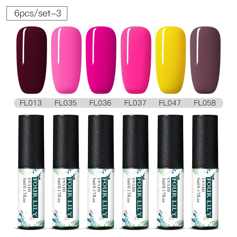 

FOURLILY 6PCS/Set Suger Color Gel Nail Polish Semi-permanent Nail Lacquer Purple Color Series Soak Off UV LED Nail Art Vernish