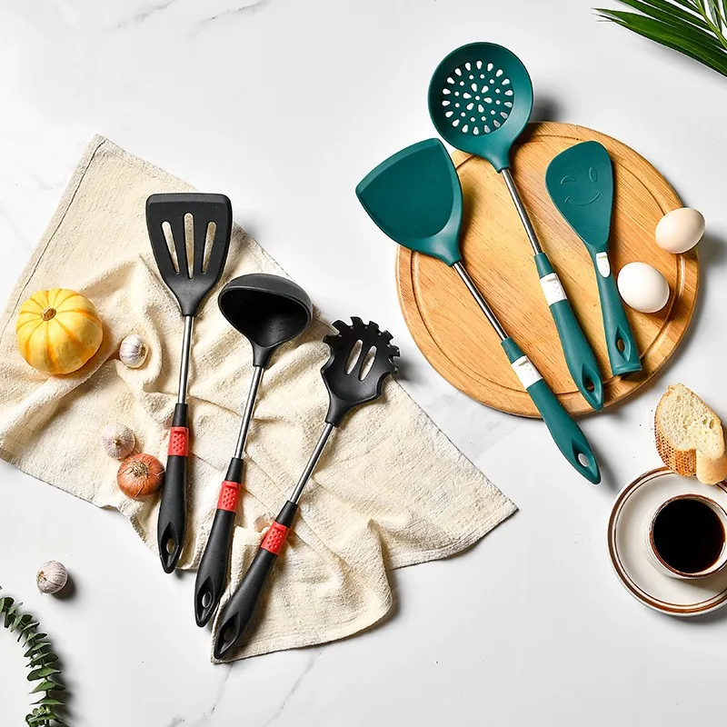 

Силиконовая кухонная утварь, кухонные аксессуары, термостойкая антипригарная кухонная утварь, лопатка из нержавеющей стали, ложка, кухонная утварь