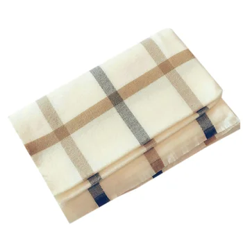 

Pure Literary White Plaid Scarf Double-Faced Imitation Cashmere Thick Warm Winter Scarf Shawl