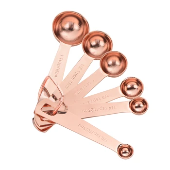 

6Pcs Stainless Steel 430 Measuring Spoon Rose Gold Tail Snap Accurate Scale High Hardness Thickened Baking Tools