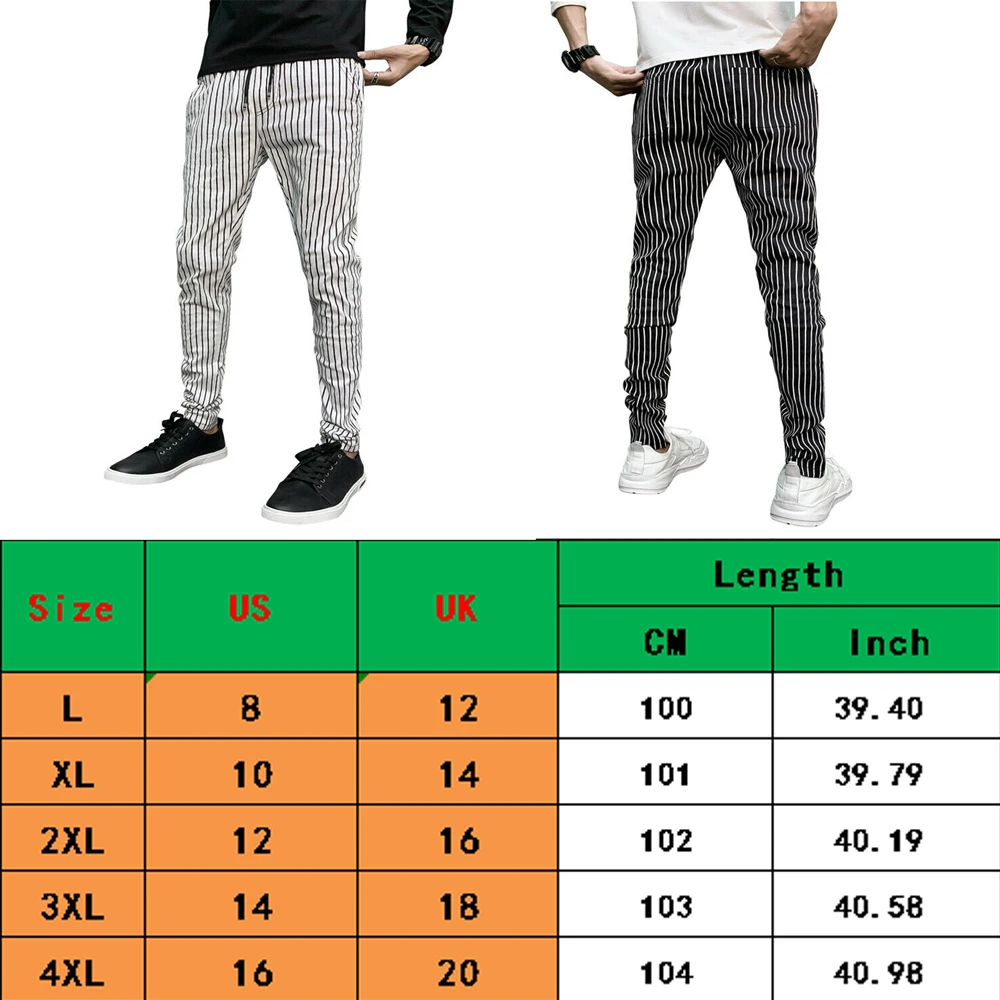 Горячая мода мужские повседневные полосатые длинные брюки мужские черные белые полосы обтягивающие шаровары брюки джоггеры облегающие повседневные брюки
