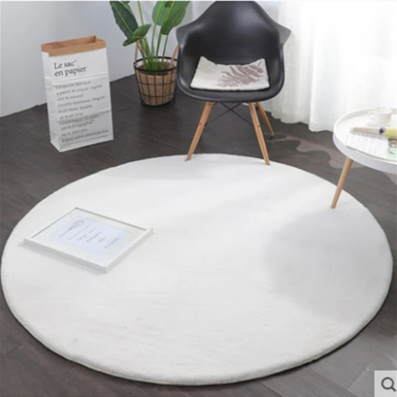 Thickened Rabbit Fur Round Carpet For Living Bedroom Home Decor Solid Color Rug Coffee Table Foot Mats White Fluffy Plush Carpet