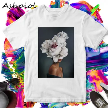 

Cotton Casual Summer Tshirt For Women Art Print Brand T-shirt White Loose Streetwaer Style Designer Women Tops