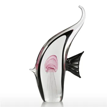 

35cm Hand Blown Fish Jellyfish Sculpture Glass Murano Art Style Ocean Animal Paperweight Home Office Decorative Figurines R481