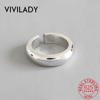 

VIVILADY S990 Sterling Silver Round Opened Wide Women Charm Rings Chic Gloss Aperture Female Party Jewelry Bijoux