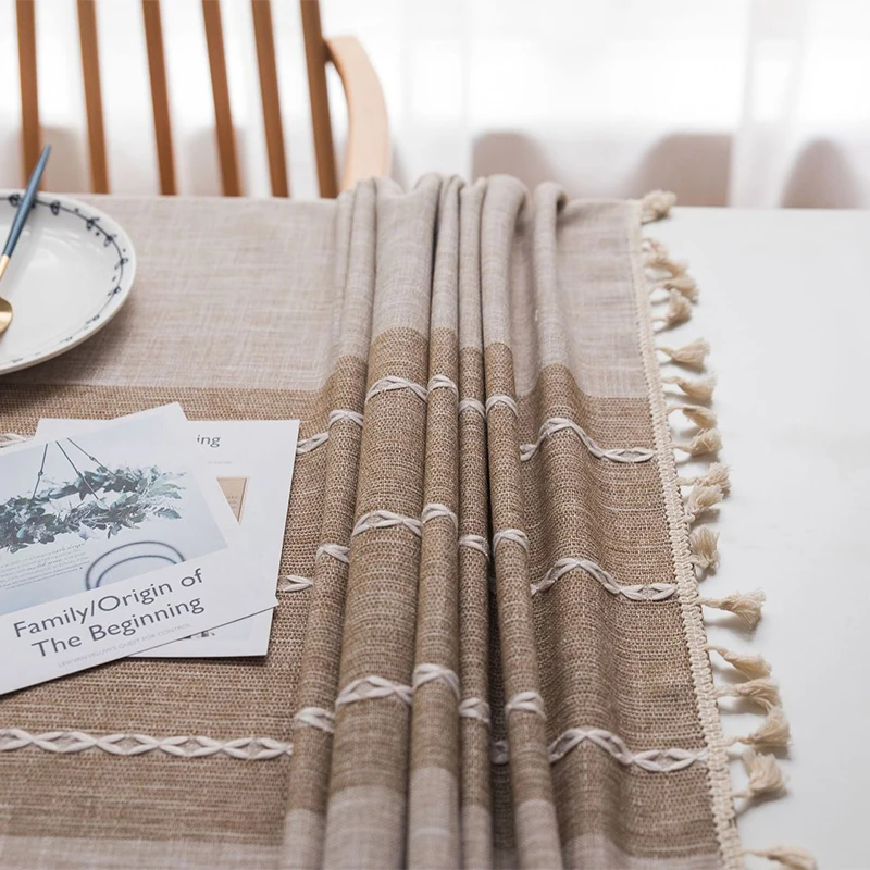 Simple Tassel Table Cloth Waterproof Stripe Tablecloths mantel mesa cotton tablecloth Dining Table Cover coffee table cloth 2020