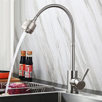 

Kitchen 360 Degree Rotatable Spout Single Handle Sink Faucet Stainless Steel Bathroom Sink Faucet Swivel Spout Cold and Hot Tap