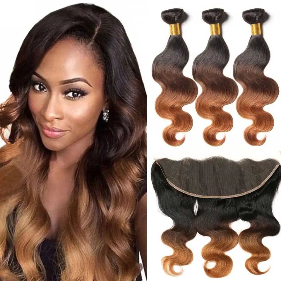 

Ombre Body Wave 3/4 Bundles With Frontal Peruvian Hair Bundles With Frontal Closure Remy Human Hair Bundles With Frontal Closure