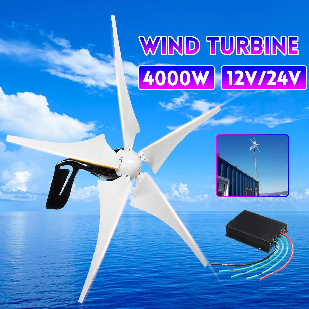 

4000W 12V/24V Wind Power Turbines Generator 5 Wind Blades With Charge Controller Fit for Home Camping Streetlight