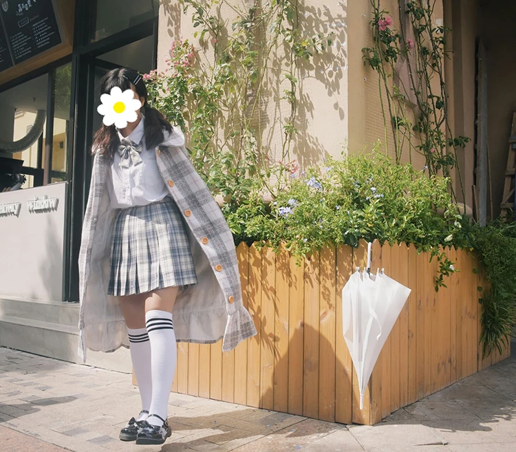 Японский Мори девушка осень и зима плащ куртка пальто для женщин Harajuku сладкий плед средней и длинной секции подростков девочек шерстяное пальто
