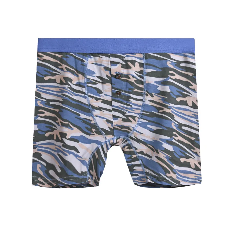 A1145 Navy Blue Брендовые Модные мужские Длинные боксеры, нижнее белье размера плюс, хлопковые мужские камуфляжные боксеры, шорты, свободные мужские трусы, мужские длинные трусы - Цвет: A1145 Navy Blue
