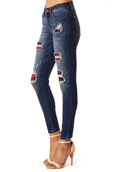 

Plus Size Women's Fashion Washed Denim Ripped Skinny Jeans Long Pants High Waist Trousers