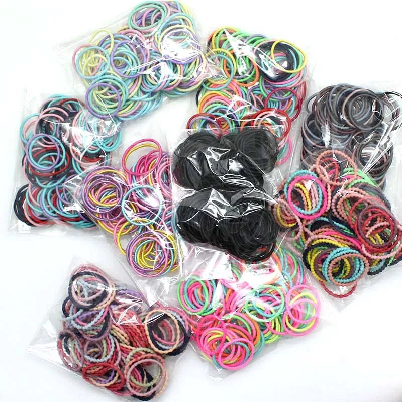 100 Pcs Girl Hair Rings Fluorescent Color Hair Accessories Ponytail Rubber Hair Rope High Elastic Hair bnads Head Rope for Girls