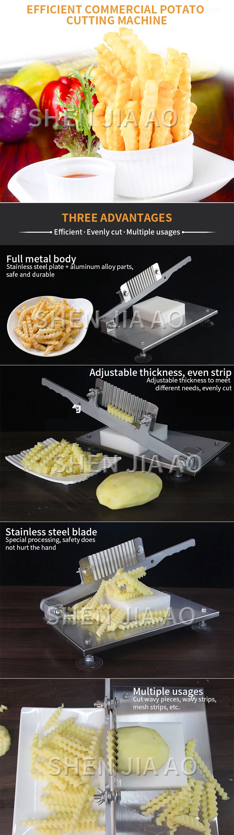 Manual Wave Spike Potato Machine Stainless Steel Cutting French Strip Cutters Ar
