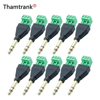 

10pc/lot 3pin BalunTerminal block adapter 6.35mm stereo male plug 3 pole solderless plug 6.5 Screw AV balun connector 1/4 inch