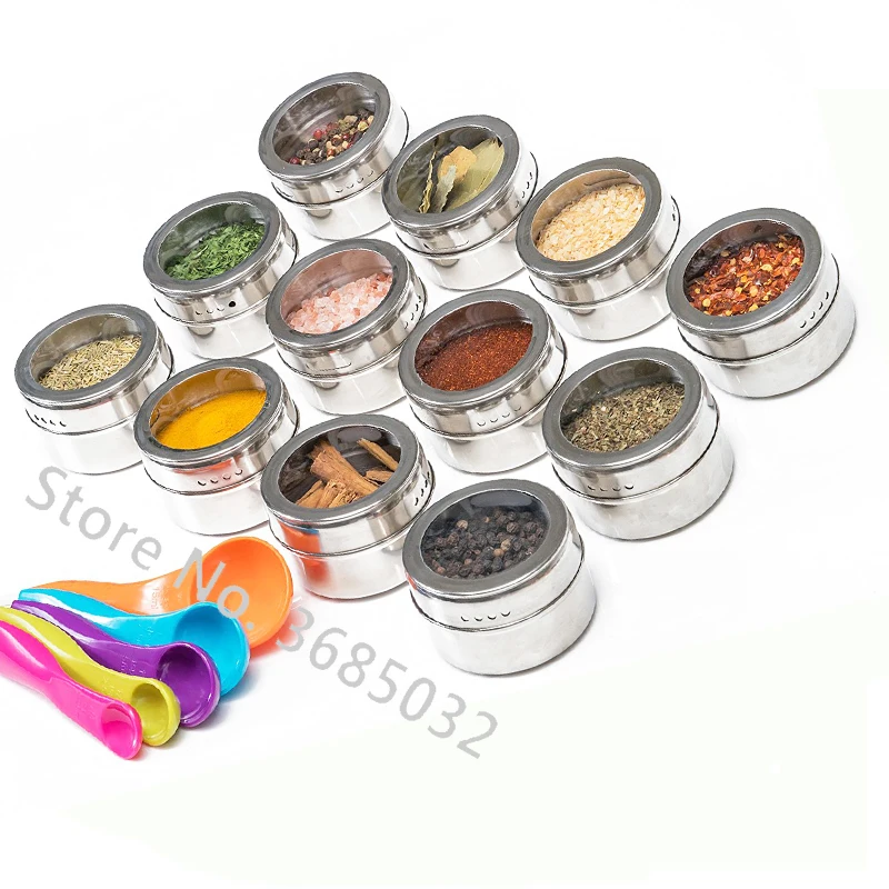 12pcs/set Clear Lid Spice Tin Jar Spice Sauce Storage