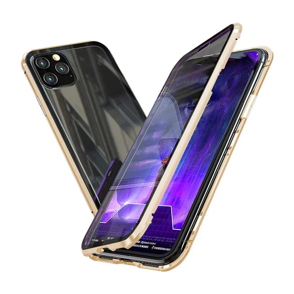 GD Для iphone 11 чехол-бампер с магнитной адсорбцией металлический бампер стеклянный чехол для телефона чехол для iphone 11 pro max чехол 919#2 - Цвет: GD