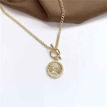 

Wholesale Vintage Retro Golden Coin Women King Pendant Necklaces Jewelry Gifts 2020