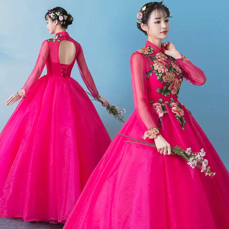 Платье Quinceanera 2020 новое красное платье с длинным рукавом и высоким воротом