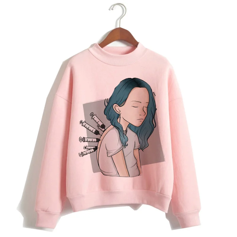 Billie Eilish Толстовка Harajuku Забавный мультфильм Женская толстовка осень зима теплый Bad Guy с капюшоном Графический хип-хоп толстовка женская