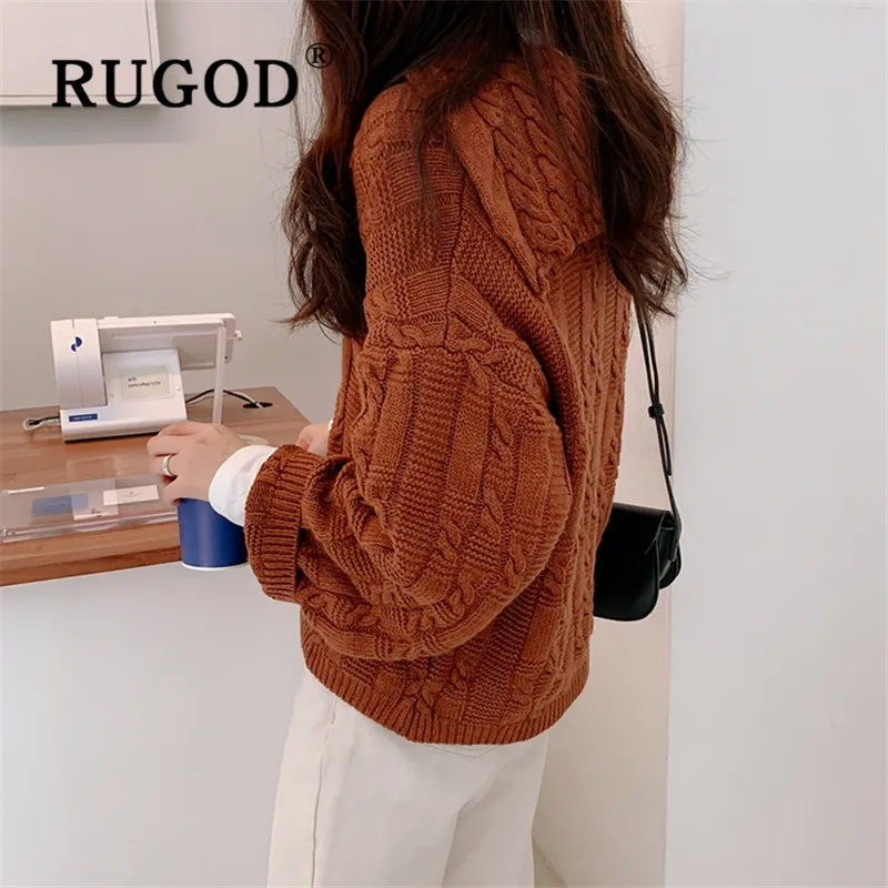 RUGOD оливковый вязаный кардиган с пряжкой, свитер большого размера, женские свитера, Зимние Топы для женщин, вязаная одежда, мода Kpop