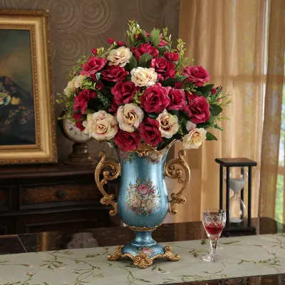 Европейский роскошный дворец смолы украшение вазы дома настольные фигурки ремесла украшения свадебный подарок американский Ретро Шелковый цветочный горшок - Цвет: style 16