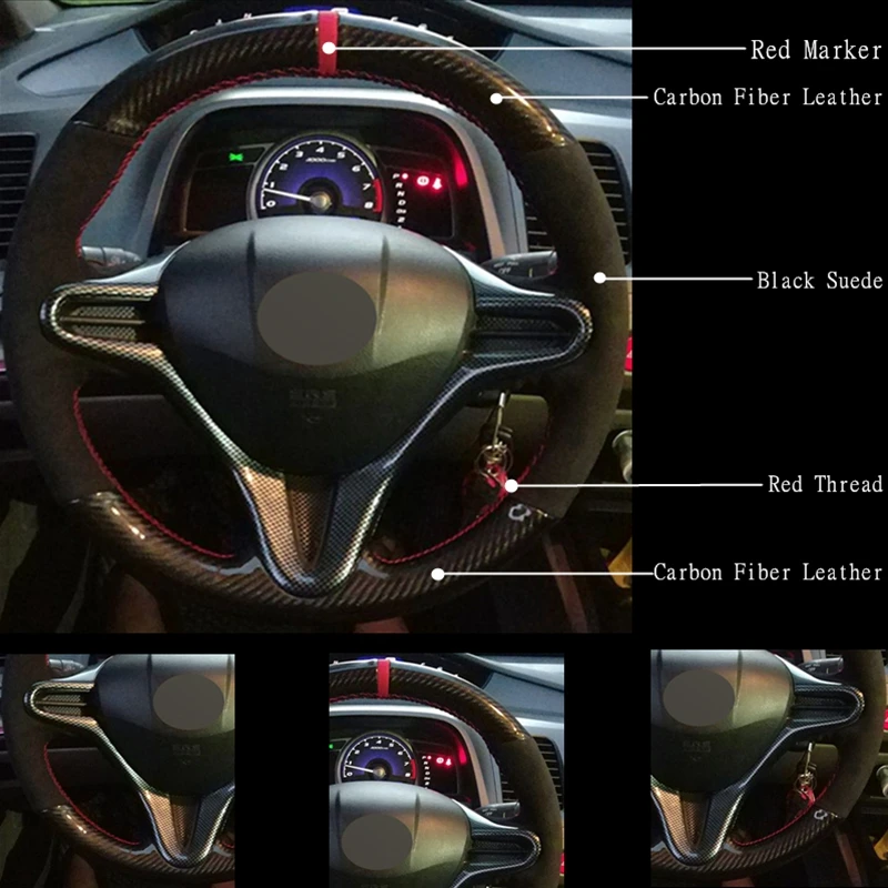DIY черная замша углеродного волокна Чехол рулевого колеса автомобиля для Honda старый Civic 2004-2011(с 3 спицами) Honda Civic 8 2006-2009