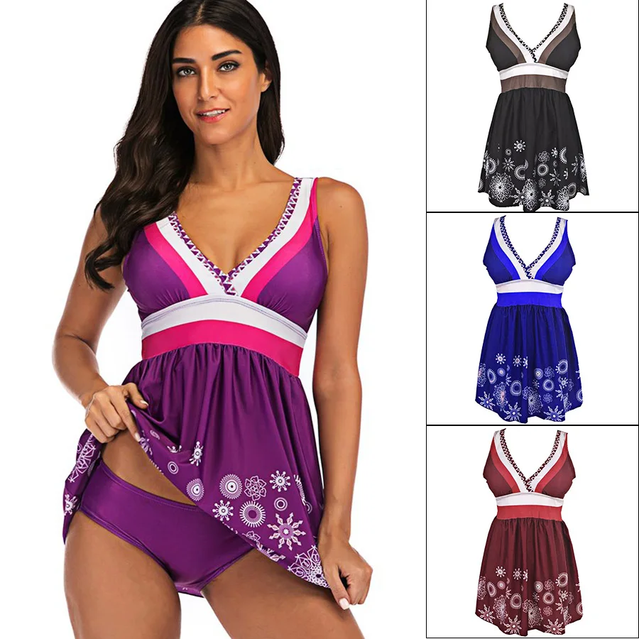 Танкини 2019 купальник с цветочным принтом женский большого размера лямкой на шее