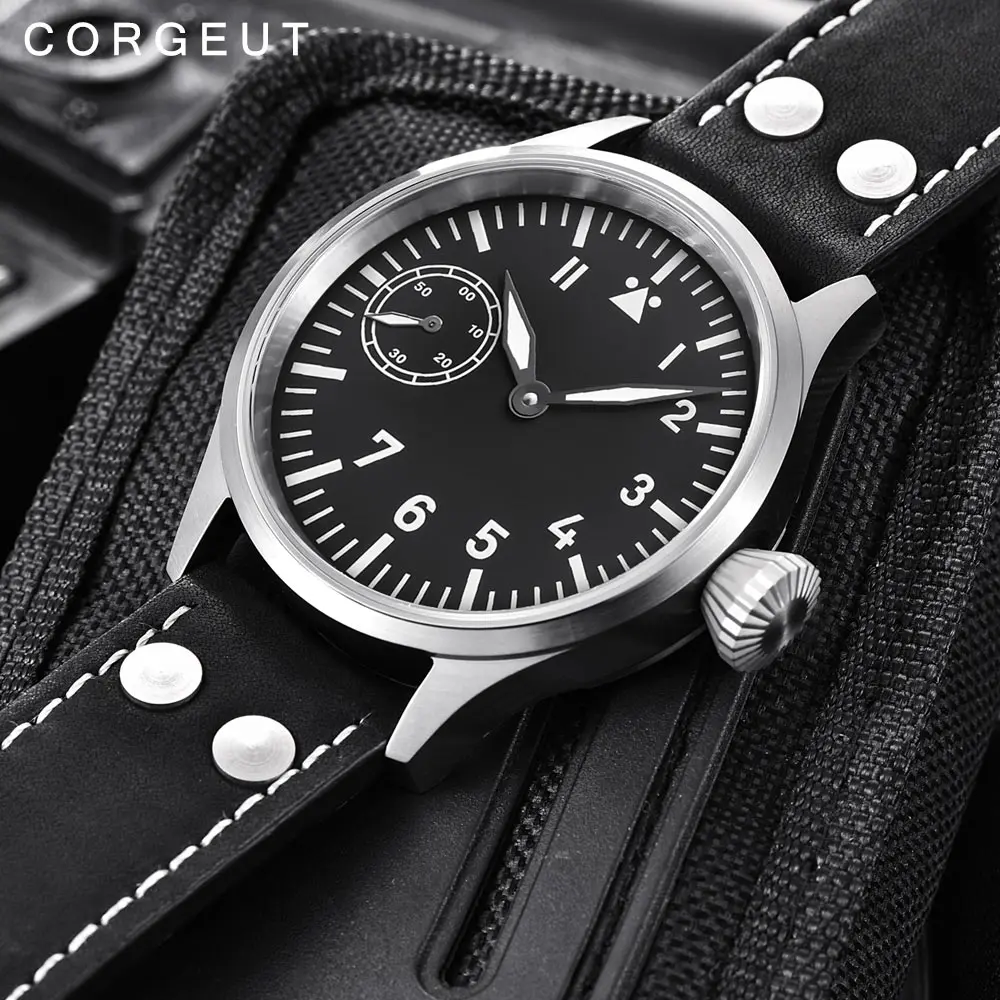 Corgeut 17 Jewels механические наручные часы Чайка 3600 движение 6497 Модные Кожаные Спортивные Светящиеся мужские роскошные Брендовые Часы