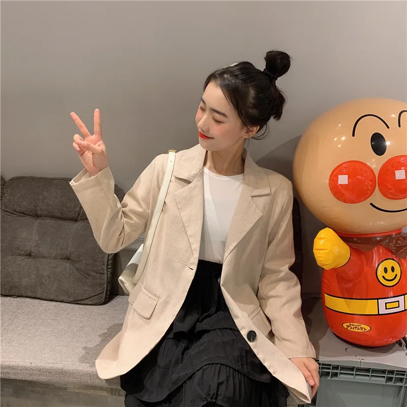 Photo Shoot Autumn New Style Korean-style Loose-Fit BF Style Retro Thin Stripe GIRL'S Long Sleeve Suit Jacket Women's