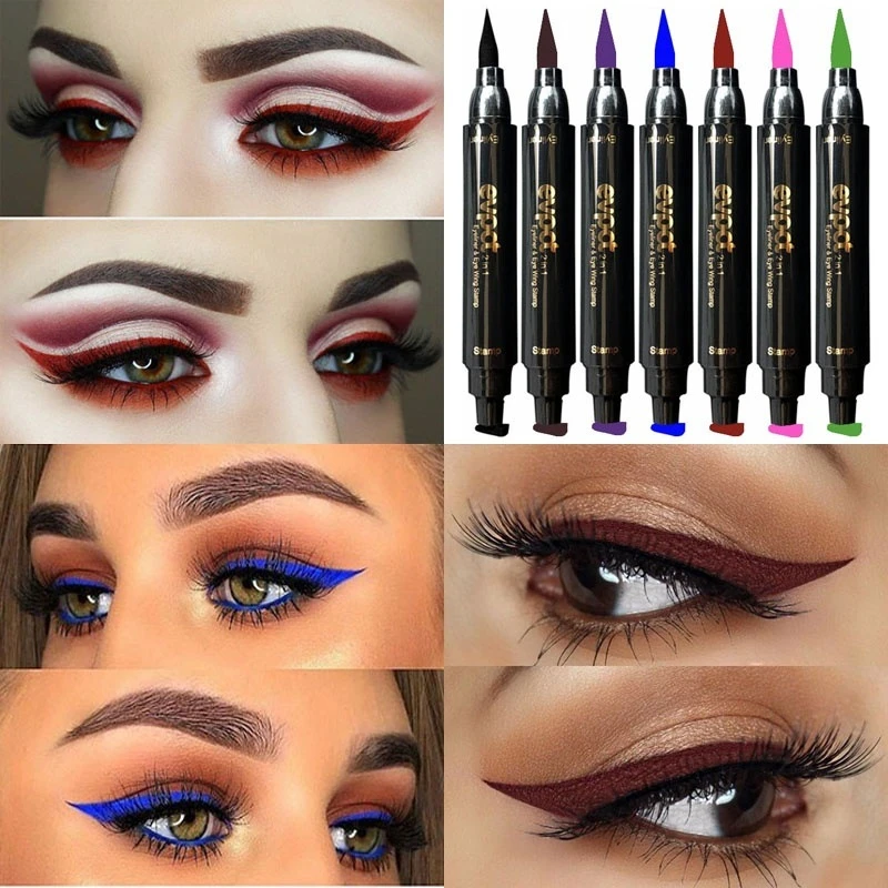Eyeliner Pencils Liquid Eyeliner Eyeliner Pen Eyeliner Stamps Double headed 2 In1 Eyeliner Stamp Liquid Eyeliner Pencil Makeup Stamps Seal Pen Stamp Eye liner Pencil Waterproof Quick Dry