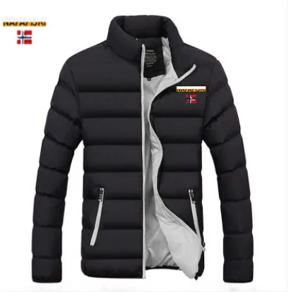 

High-quality fashion casual brand men's winter two-color thick warm zipper stand-up collar coat jacket without hood printing dow