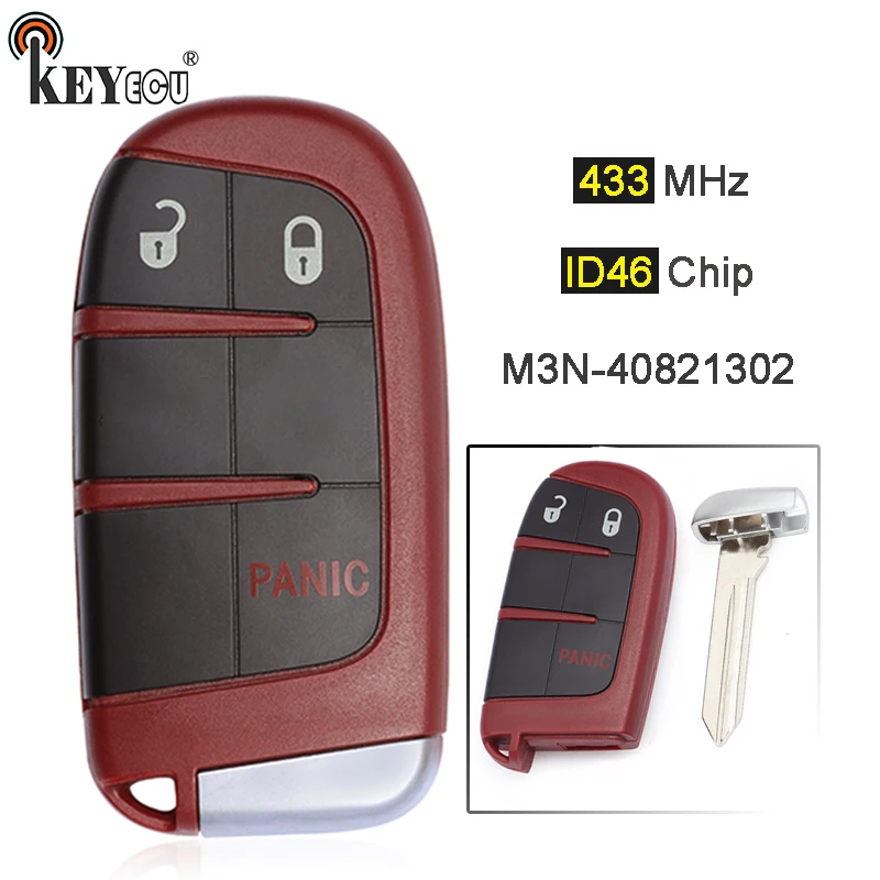 KEYECU 433 МГц ID46 чип FCC: M3N-40821302 2+ 1 3 кнопки дистанционный смарт ключ-брелок для Dodge charger Durango Journey Дротика Challenger