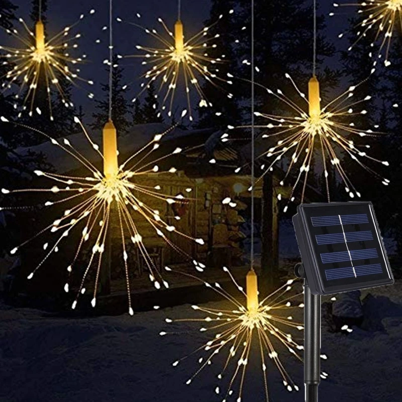 Solar Firework Light Christmas Fairy Light Garland Hanging Starburst LED String Outdoor Waterproof Solar Dandelion Lights
