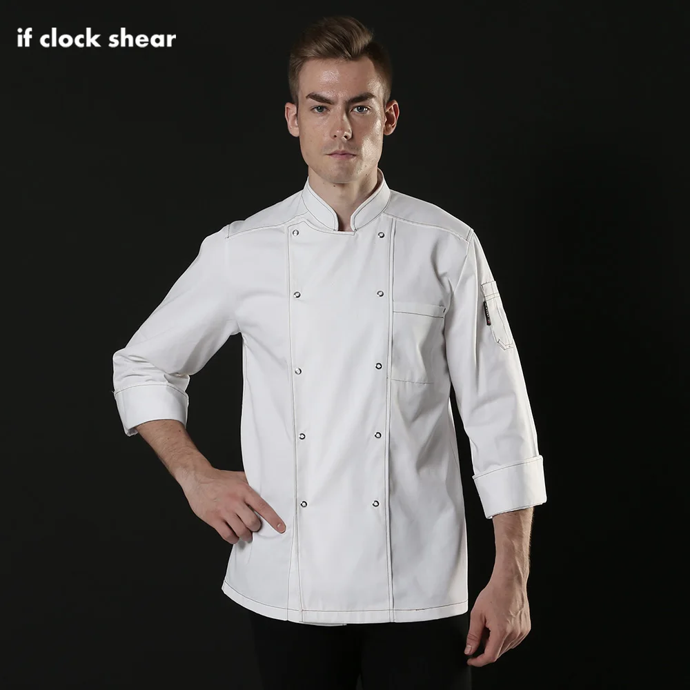 Если новая Длинные рукава шеф-повар куртка двубортный питание в отеле кухня повар униформы для официантов и официанток Рабочие куртки рубашка для мужчин шеф-повара