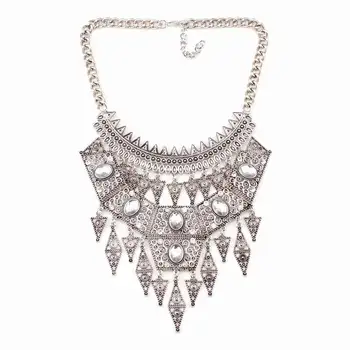 

New Arrival Design Fashion Brand Vintage Alloy Ethnic Necklace Chunky Statement Crystal Pendant Necklace for Women Gifts