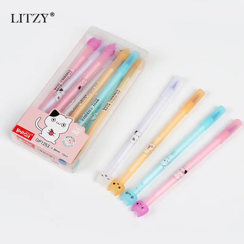 4Pcs/Set Cat Gel Pen Erasable Washable Handle Erasable Pen 0.5mm Blue