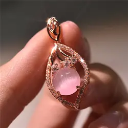 14K розовое золото ожерелье с натуральными камнями Подвески для женщин девушка розовый пирсционки топаз; драгоценный камень Bizuteria кварц