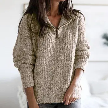Menore-suéter medio con cremallera para Mujer, ropa gruesa ajustada Lisa para otoño e invierno, suéteres de Moda básica para Mujer 2020