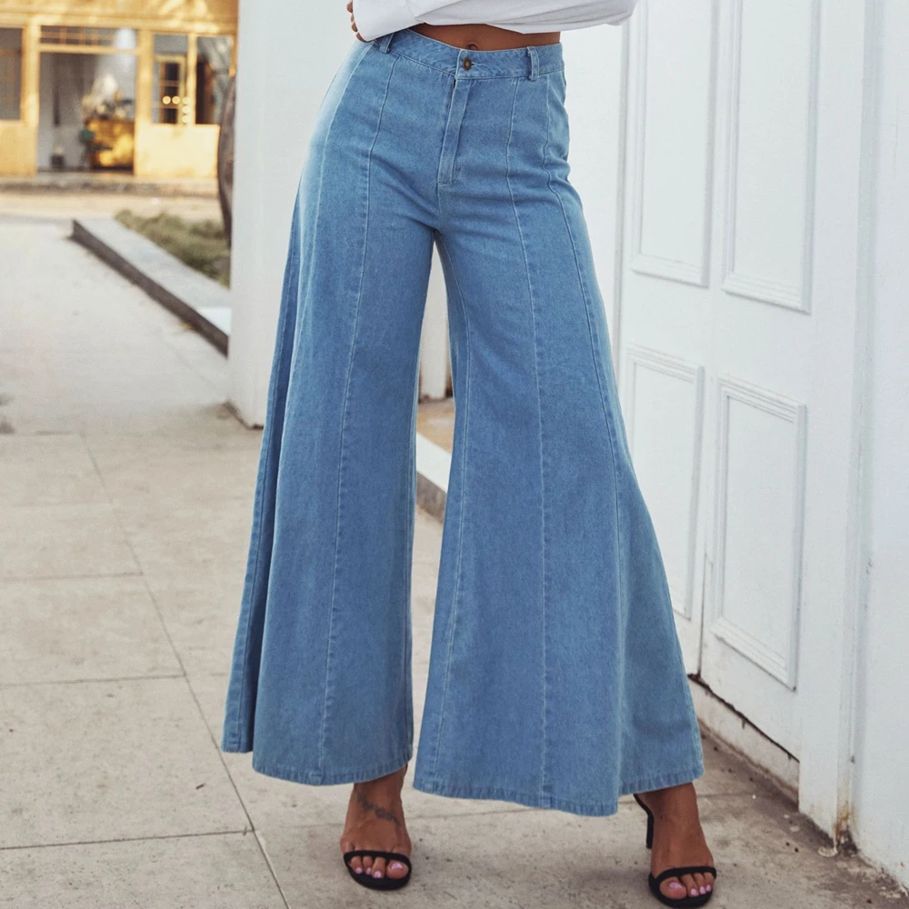 Женские винтажные джинсы палаццо повседневные свободные прямые джинсовые брюки