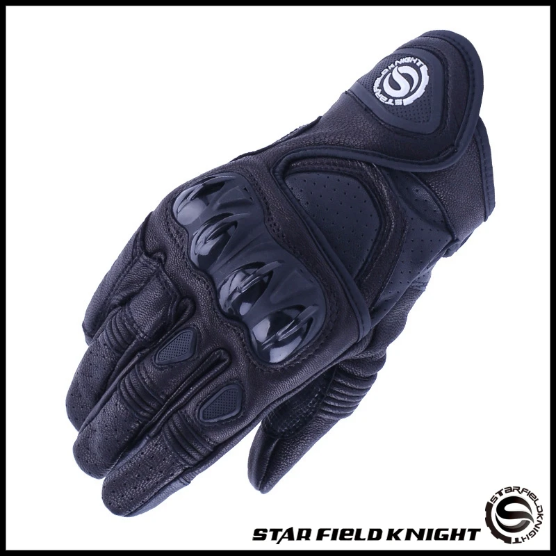 Motorcycle Star Knight Motorcycle Gloves Racing Shatter-resistant Breathable Men's Leather Gloves - Color: black