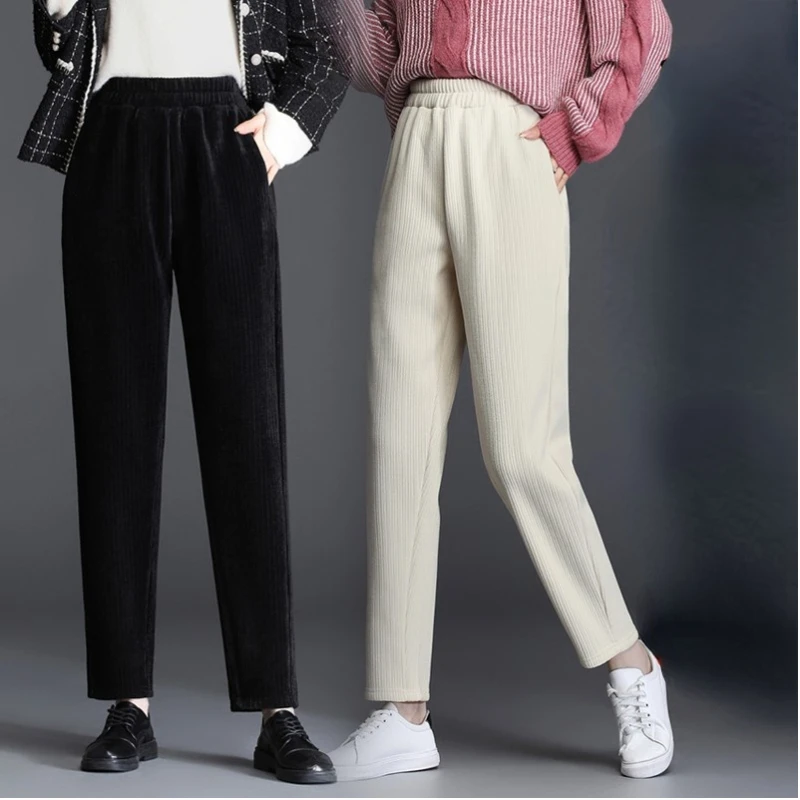 

Large Size Women's Velvet Corduroy Harem Pants Winter Solid Color Oversize High Waist Pants Outer Wear Female Casual Cropp