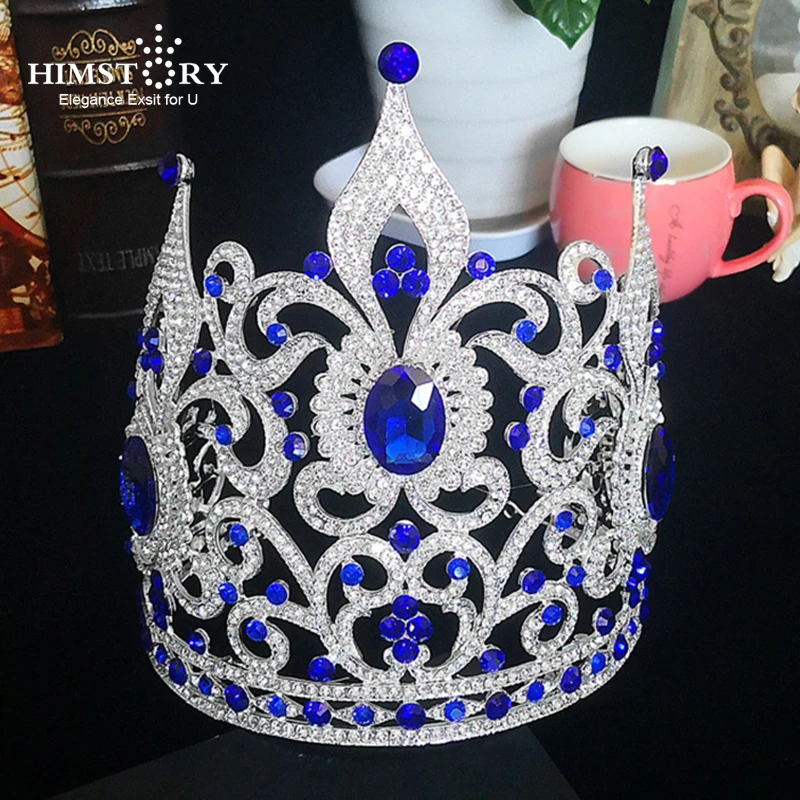HIMSTORY новая синяя королева Роскошная Тиара с кристаллами для свадьбы большая
